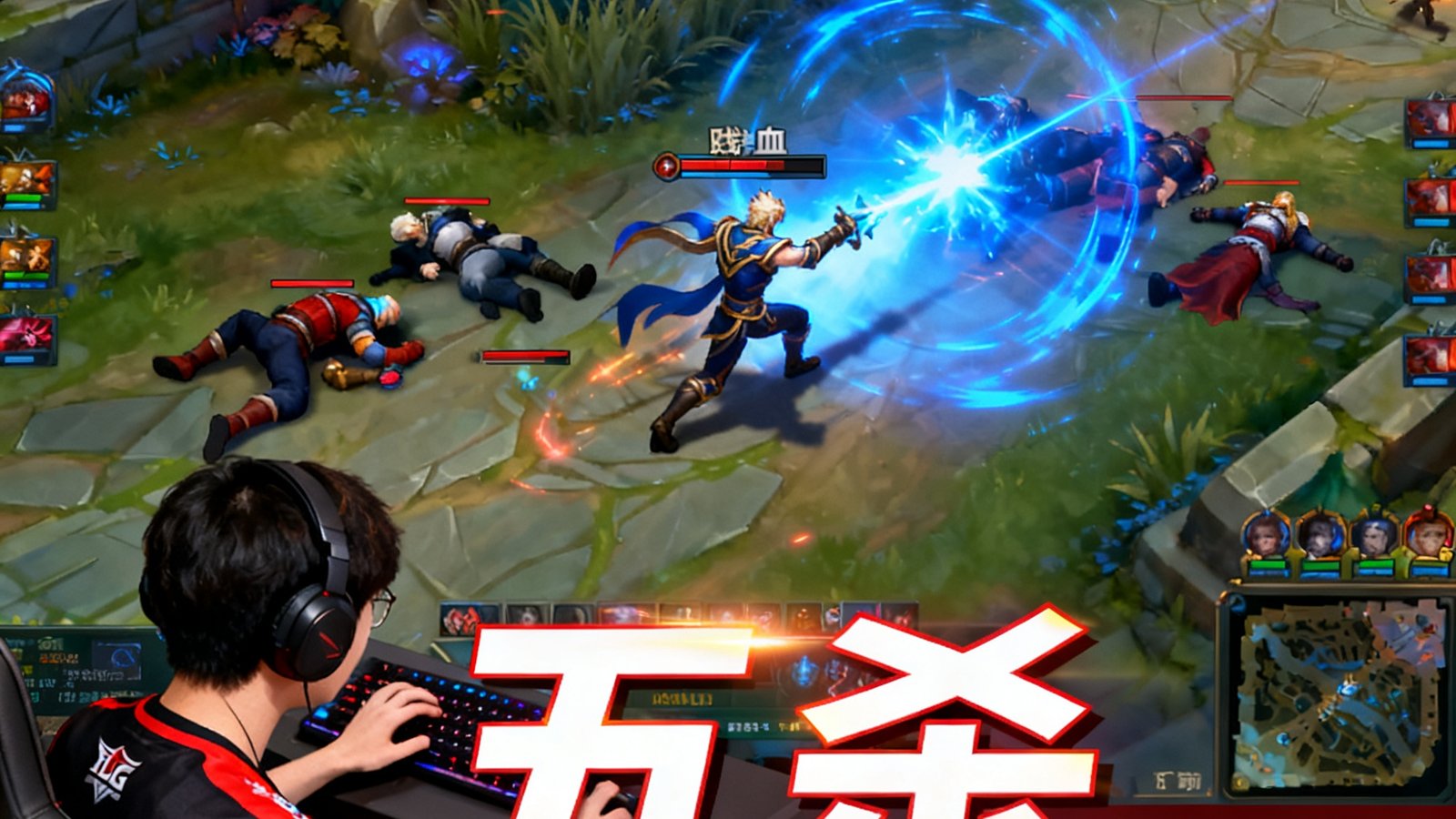 LPL夏季赛决赛BLG战队精彩操作集锦视频缩略图，展示中路团战五杀的高光时刻